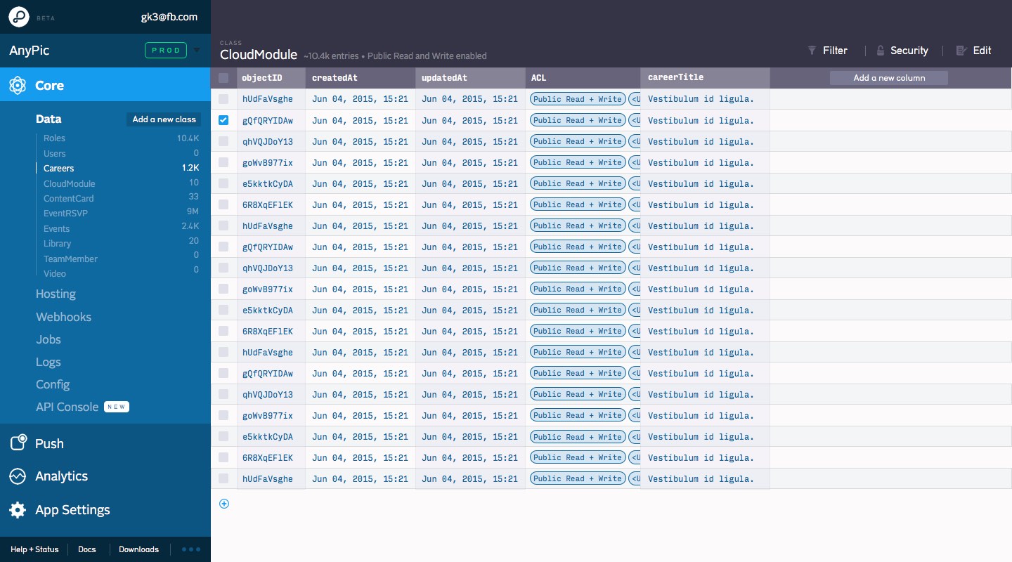 The Parse Dashboard